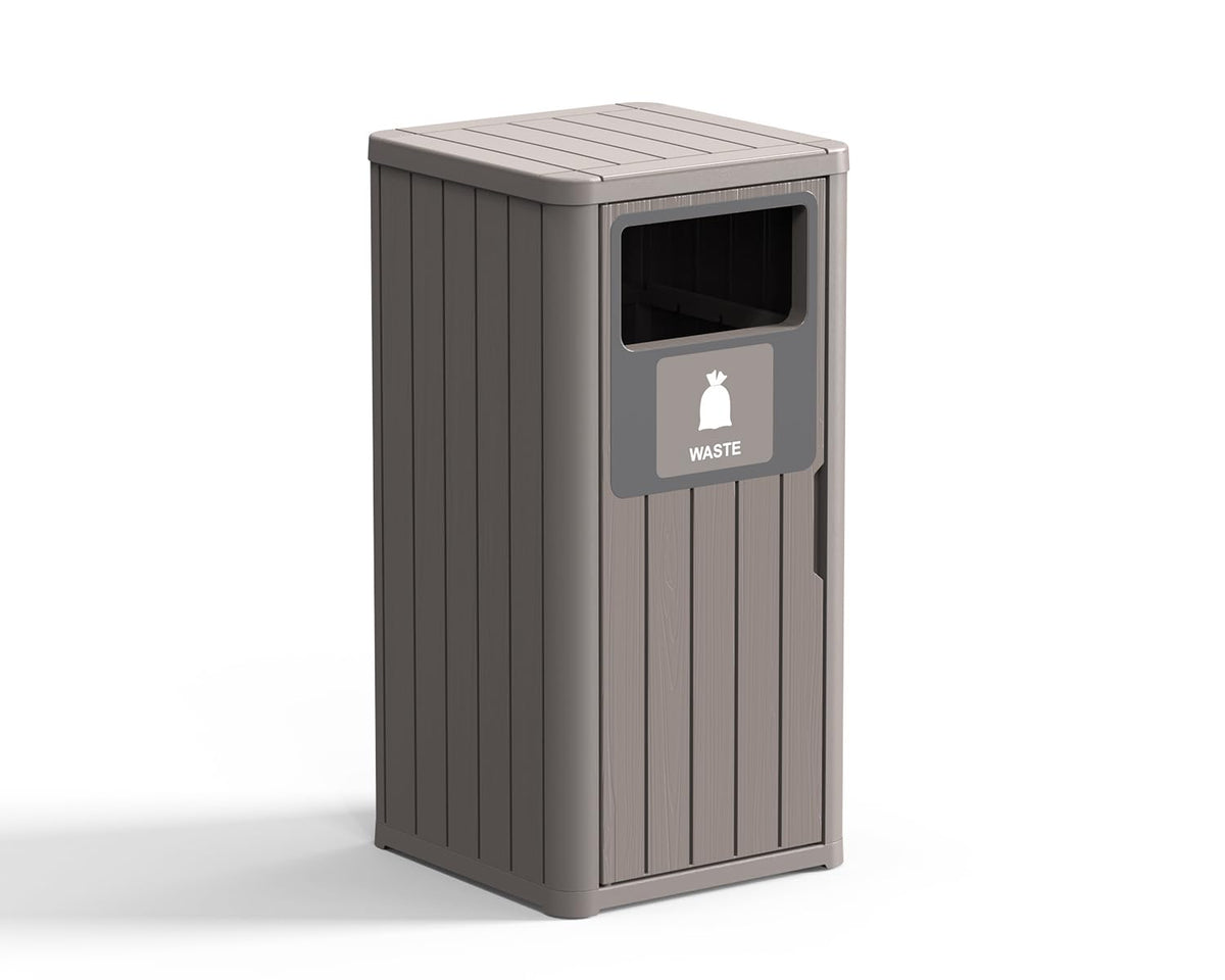ROJIK 35" Tall Outdoor Trash Can,Weatherproof Resin Garbage Indoor Durable Lightweight,Suitable for Patio Office Kitchen,Easy to Clean,Assemble (Waste,Grey)