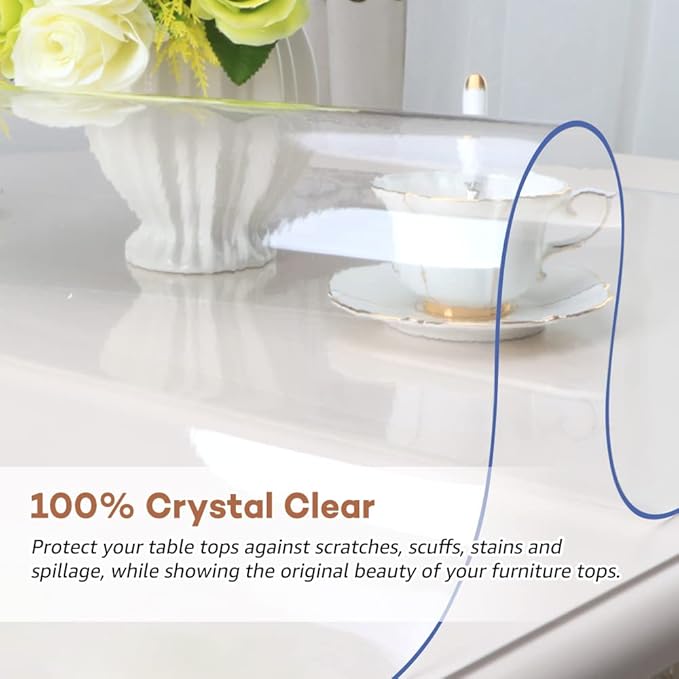 RostiKong Clear Desk Cover Protector 42 x 42 Inch Custom Clear Plastic Table Pad Crystal Table Mat Square PVC Transparent Tablecloth Vinyl Table Protector for Dining Coffee End Patio Table Waterproof