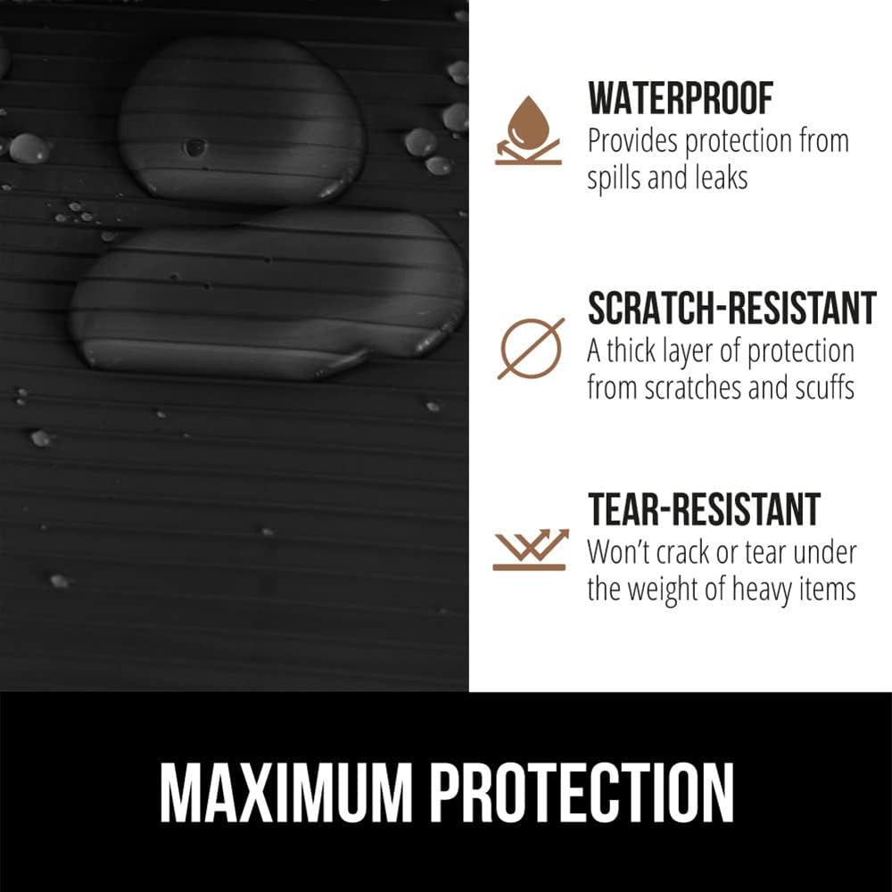 GORILLA GRIP DuraGuard Shelf Liner, Non-Adhesive Cabinet Liners for Kitchen Drawers, Shelves, Refrigerator, Pantry Storage, Bathroom Closet, Durable Waterproof BPA Free Ribbed Plastic, 12x20 Jet Black