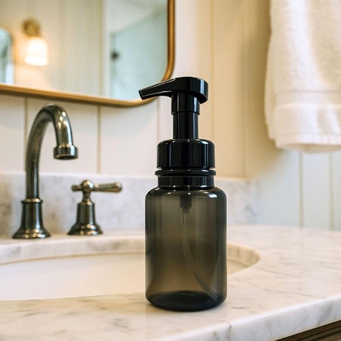 14 oz Foaming Soap Dispenser Refillable Plastic Bottle for Kitchen, Bathroom, Office (Gray/Black)