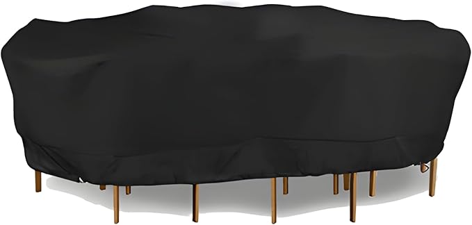 Eevelle Meridian Patio Oval Table Set Cover with Marine Grade Fabric - Outdoor Table Cover - Furniture Set Covers for Dining Table - Easy to Install - (25" H x 88" L x 60" W, Black)