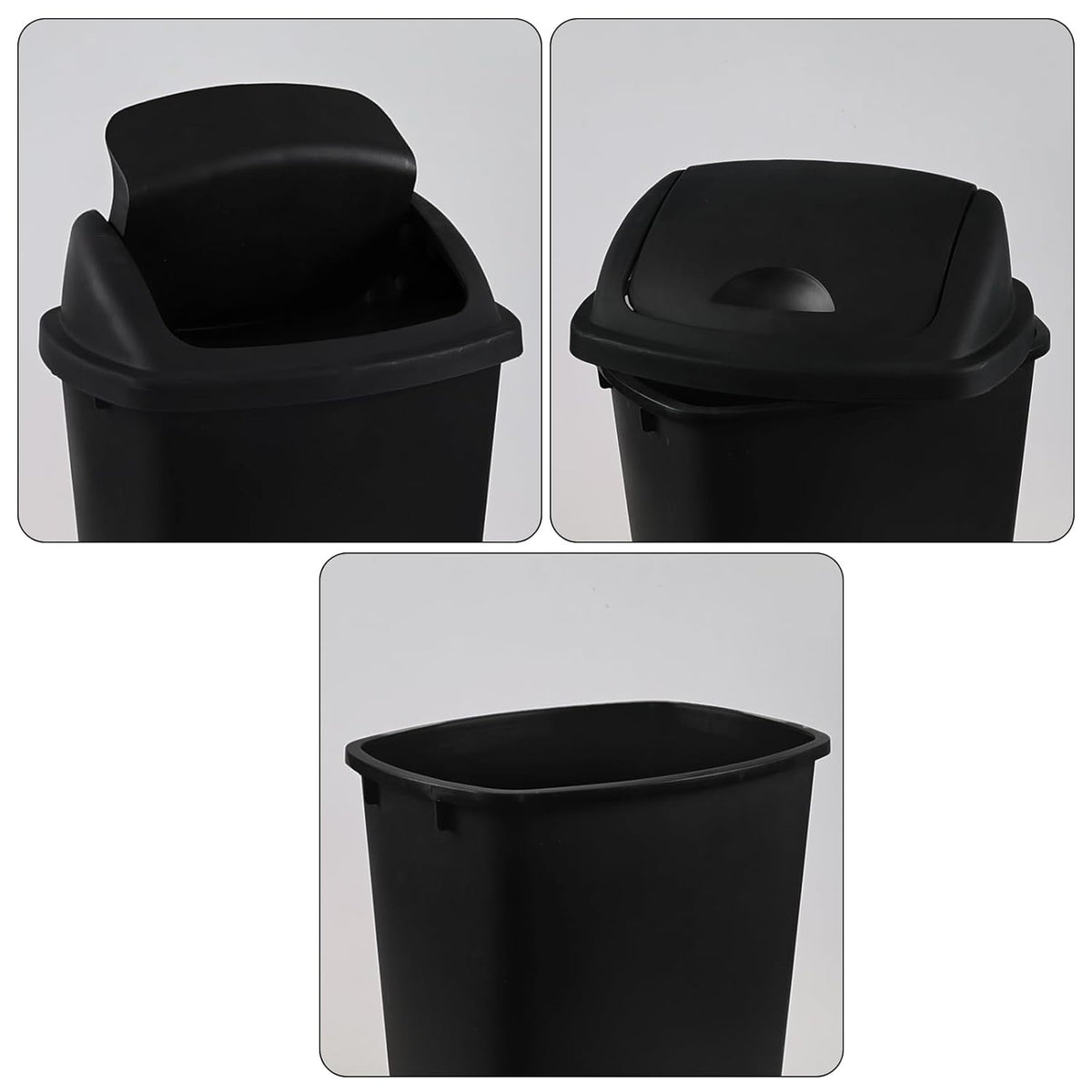 6 Gallon Plastic Garbage Cans with Swing Lid, 4-Pack Swing Lid Trash Bins, Black