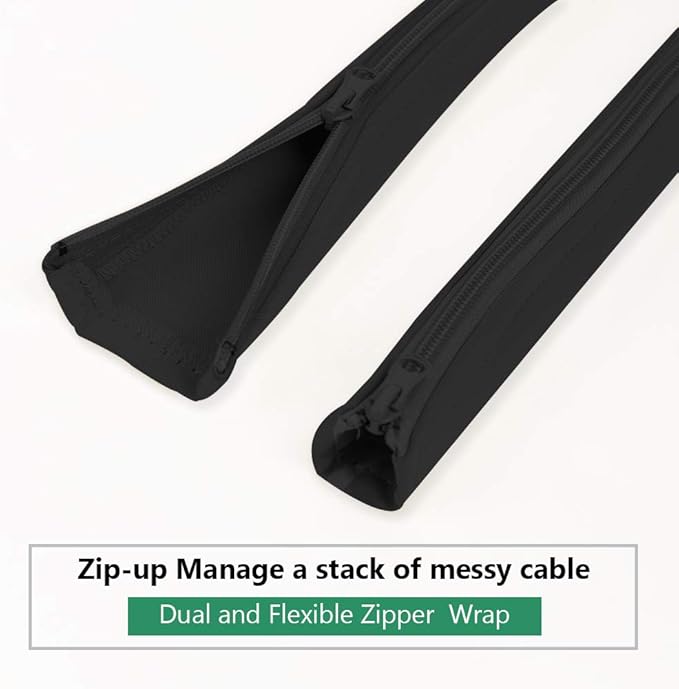 Computer Cord Management Sleeve System - Adjustable Cord Sleeves Wire Cover Concealer Wrap with Zipper, Durable Tidy Cord Keeper for TV/Office Theater/Home Entertainment, Black,39 Inch Long, 2 Pcs