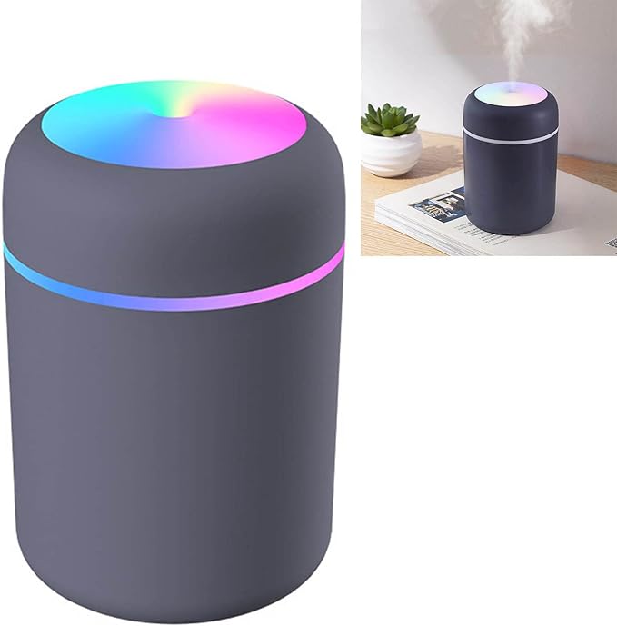 Cool Mist Humidifier, Portable Mini Humidifier with LED Night Light Single-Room Humidifiers 300ml USB Personal Desktop Humidifiers Quiet Mini Humidifiers for Bedroom Office Dark Gray