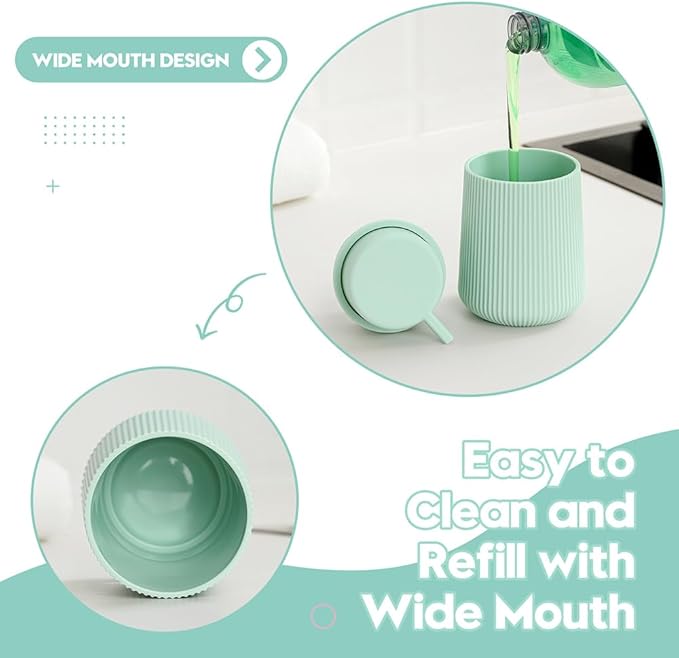 YAUKPH Striped Liquid Hand Soap Dispenser with Leak-Proof Pump for Bathroom and Kitchen Countertop 11 oz Light Green