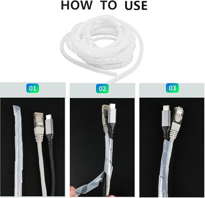 33Ft Spiral Cable Wrap - White Cord Covers Bundle Sleeve Hose for PC TV Computer Electrical Wire Organizer, Cord Cover and Detangler