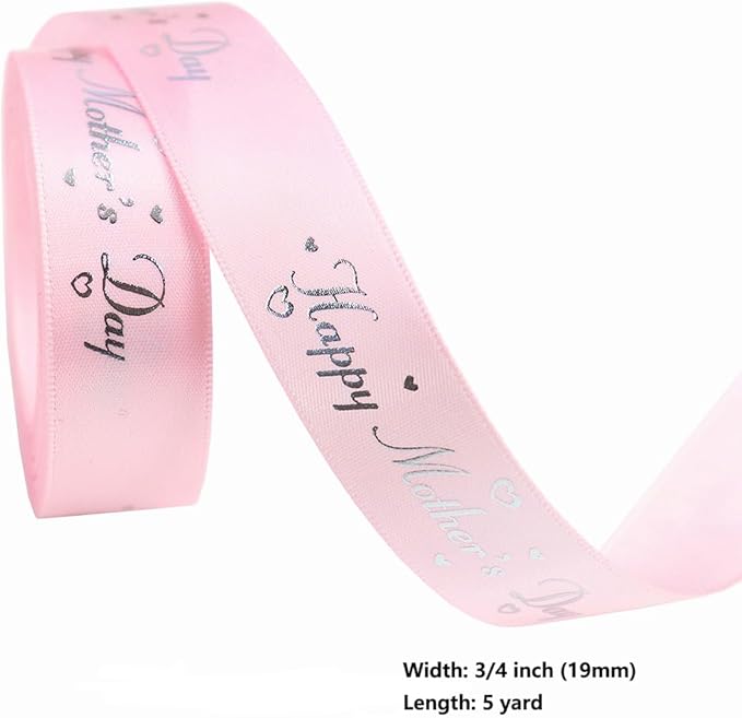 Mother’s Day Ribbon Set – 4 Rolls Satin Gift Ribbons with Gold Foil Letters – 5 Yards Each, 19mm – Happy Mother's Day – Gift Wrap, Crafting, DIY Decoration (4)