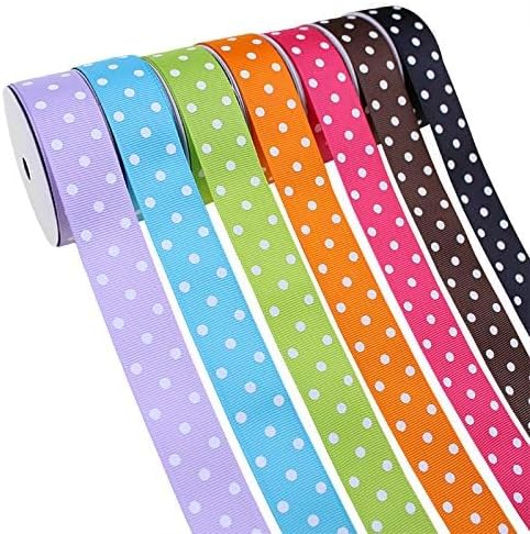 Grosgrain Ribbons 1 Inch Polka Dot Ribbon Set Swiss Dot Fabric Ribbon 35 Yards for Holiday Gift Wrap DIY Bow Hair Accessories Baby Shower Wedding Party Decoration (7 Color, 5 Yard Each)