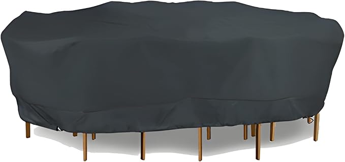 Eevelle Meridian Patio Oval Table Set Cover with Marine Grade Fabric - Outdoor Table Cover - Furniture Set Covers for Dining Table - Easy to Install - (30" H x 118" L x 68" W, Charcoal Gray)