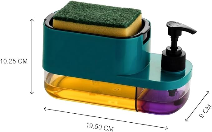 Plastic 3 in 1 Soap Pump Dispenser Dish Soap Liquid Dispenser Sponge Holder Dish Soap Pump Dispenser for Kitchen Sink Countertop Kitchen Bathroom (Multi-Color)