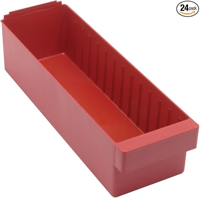 Quantum Storage Systems QED602RD Super Tuff Euro Heavy Duty Parts Organizer Red Bins 18" L x 6" W x 5" H 24 Pack