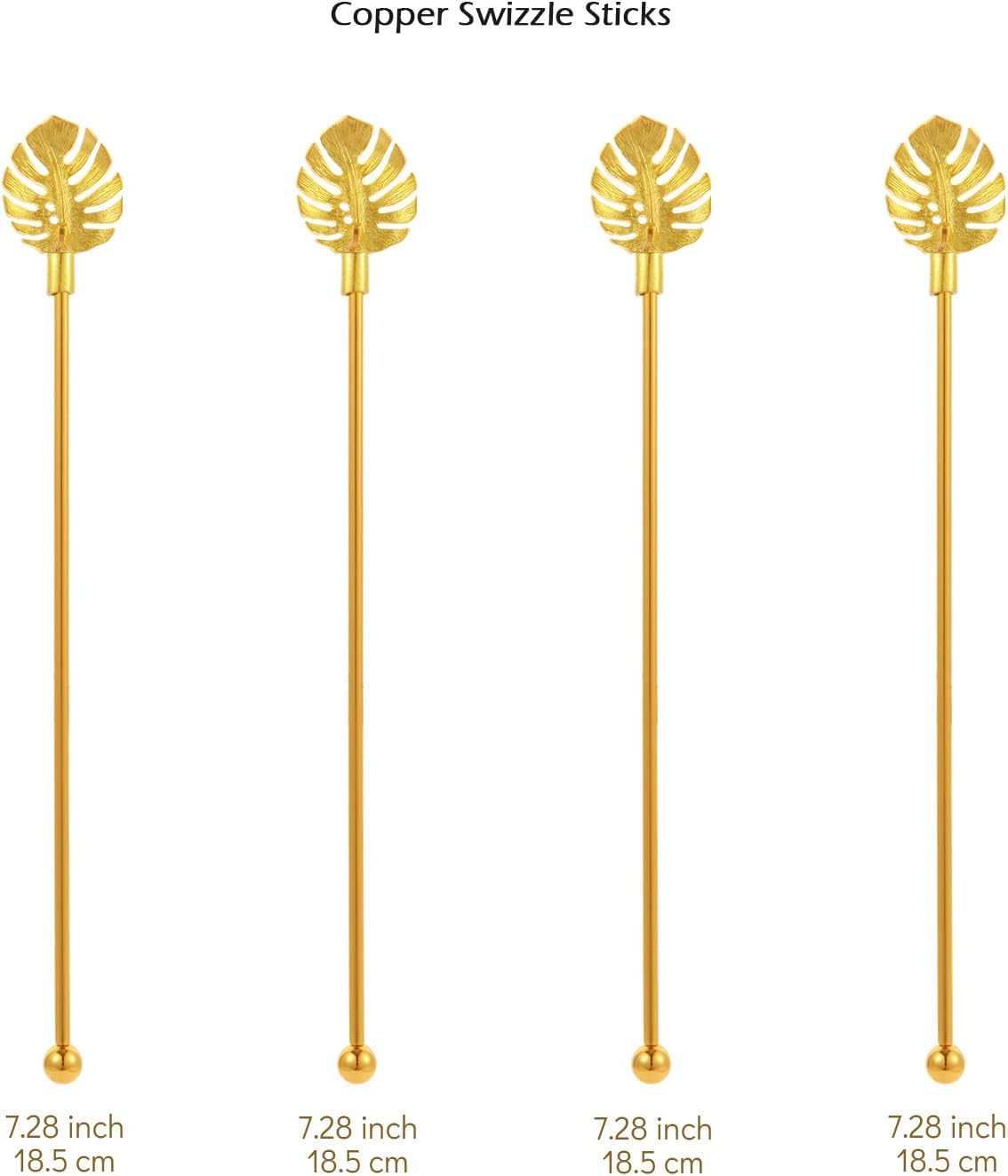 Stainless Steel Coffee Beverage Stirrers Stir Cocktail Drink Swizzle Stick with Palm leaf Metal Top,4PCS Gold stirrer