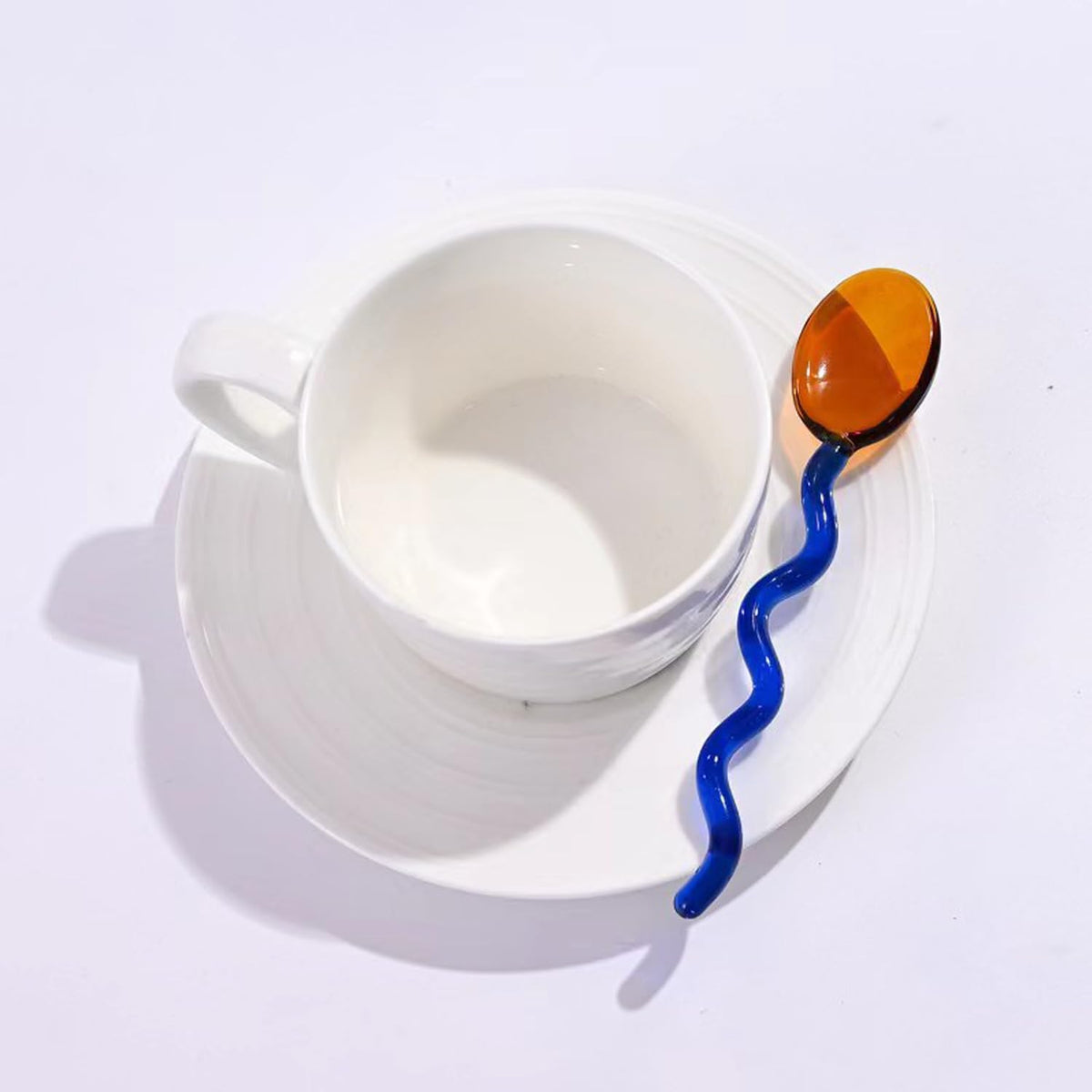5 Pieces Glass Spoons, Creative Colorful Glass Dessert Spoon Colored Transparent Coffee Milk Curved Handle Stirring Teaspoon for Home Bar Party