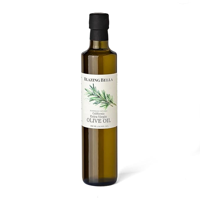 Blazing Bella Rosemary Infused Extra Virgin Olive Oil - Gourmet California Olive Oil (16.9 Fl oz - 500ML) perfect for finishing potatoes, chicken