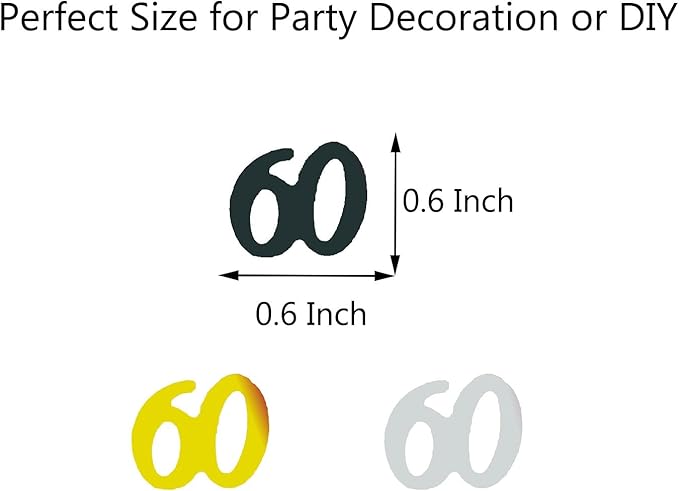 Confetti 60 Confetti 60th Scatter Table Decoration for Anniversary Birthday Retirement Party Supplies.(60 Golden Black Silver)
