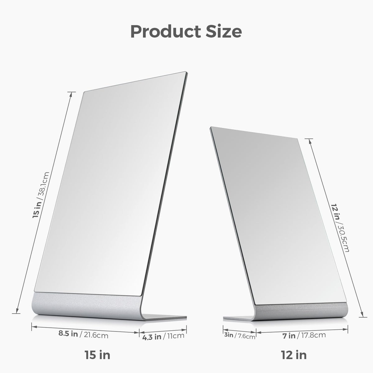 NEZZOE 15"x8" Frameless Makeup Mirror, Minimalist Free Standing Desk Mirror | Aluminium Flat Vanity Mirror for Bathroom Countertop, Desk or Jewelry Display, Perfect for Makeup &amp; Shaving