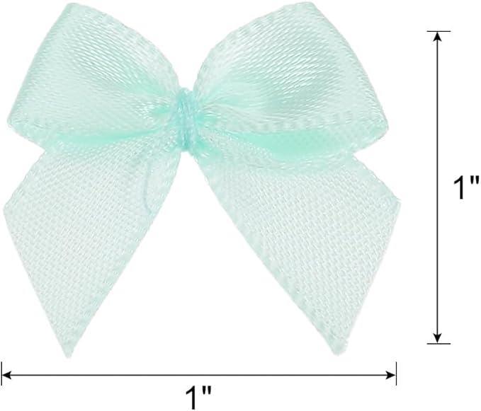 MECCANIXITY 50 Pcs Mini Ribbon Bow 1" Mini Fabric Satin Ribbon Flower Bows for Craft DIY Sewing Wedding Birthday Party Gift Wrap Bows Light Green