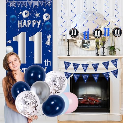 11th Birthday Decorations for Boys Girls, Blue 11 Years Old Party Supplies