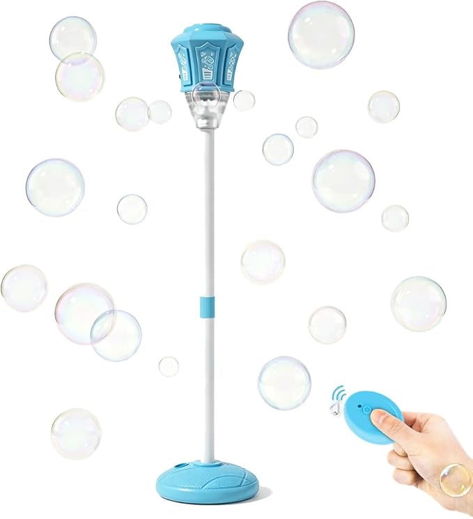 Automatic Bubble Machine, 2026 New Rechargeable Standing Bubble Maker with Light Music, Adjustable Height Bubble Machine for Outdoor Party, Patio, Wedding, Birthday (Blue(with Control))