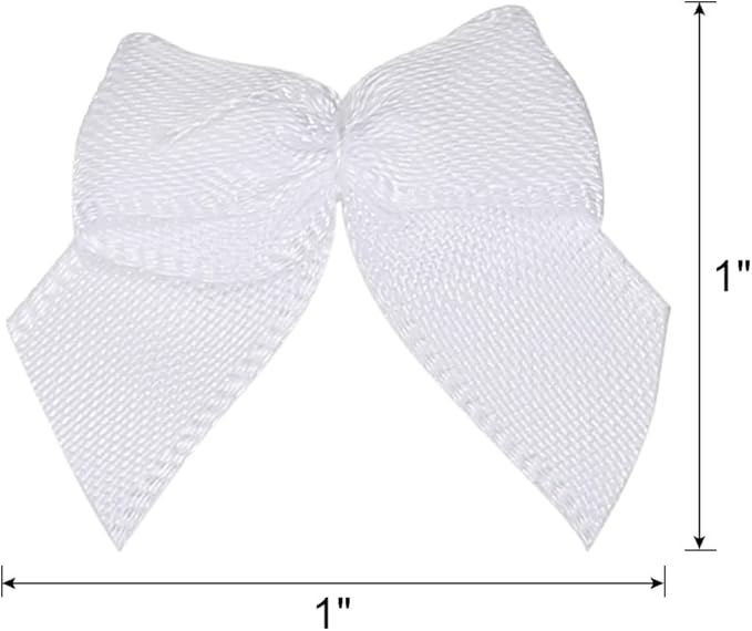 MECCANIXITY 50Pcs Mini Ribbon Bow 1" Mini Fabric Satin Ribbon Flower Bows for Craft DIY Sewing Wedding Birthday Party White
