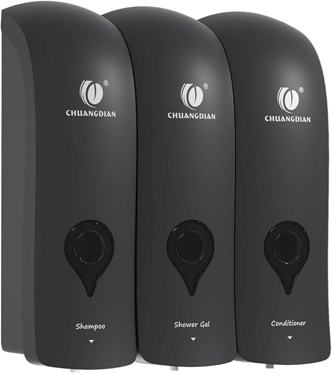 Shampoo Conditioner Body Wash Dispenser, Wall-Mounted Bathroom Soap Dispenser Set of 3 (Black), Refillable Shower Soap Shampoo Dispenser for Bathroom,Kitchen,Hotel and Airbnb
