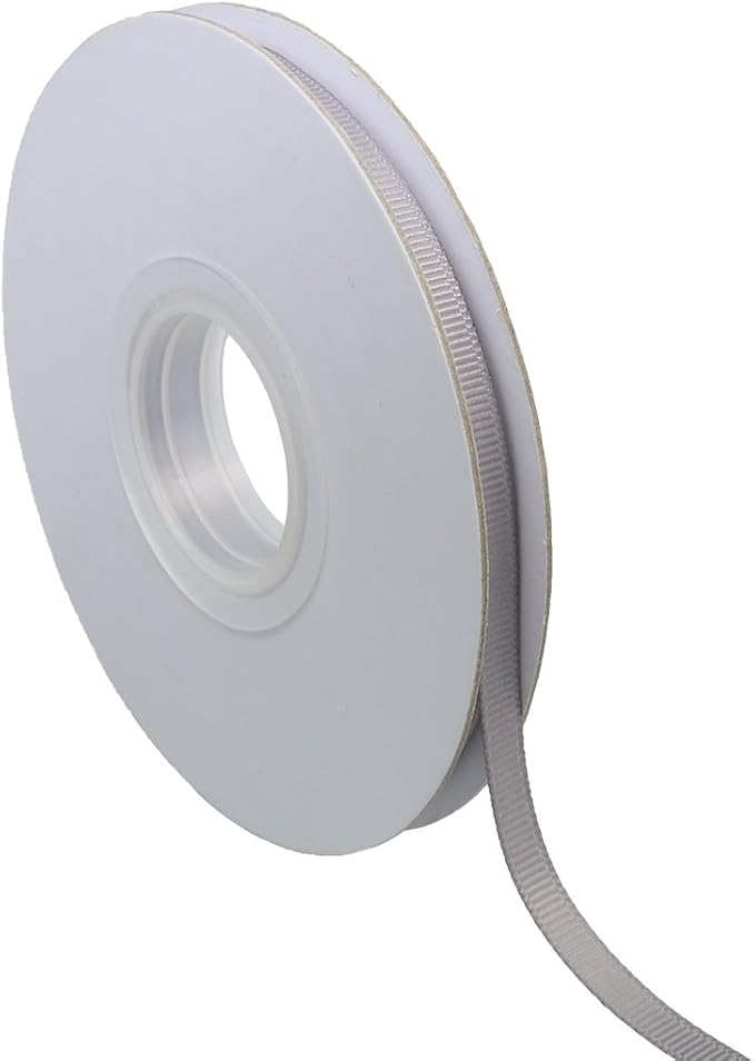 Ribbonitlux 1/4" Wide Solid Grosgrain Ribbon 25 Yards (012-Silver）, Set for Gift Wrapping, Party Decor, Sewing Applications, Wedding and Craft