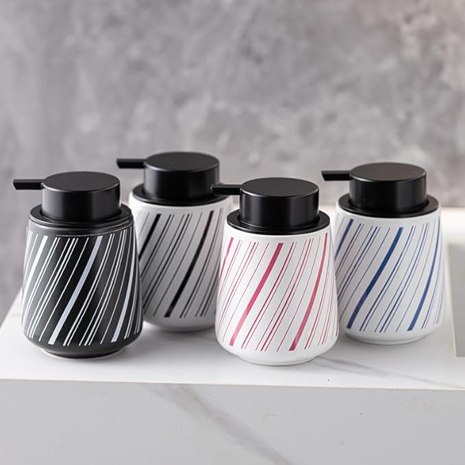 Ceramic Foam Hand Soap Dispenser, Simple Striped Design of Multi-Color(Black)
