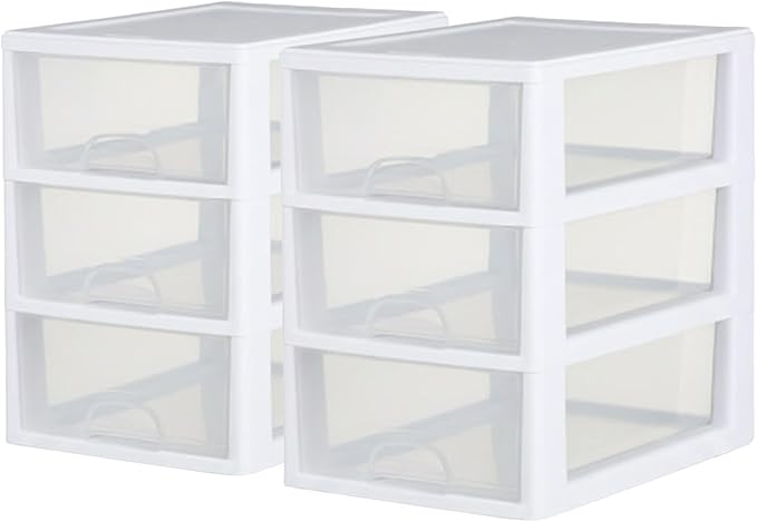 Sterilite 6-Pack Stacking Drawer, Clear Storage Closet Organizer, 6 Quart, White Frame - Stackable Plastic Drawers and Containers for Bedroom, Clothes, Dresser, Vanity, and Makeup Organization