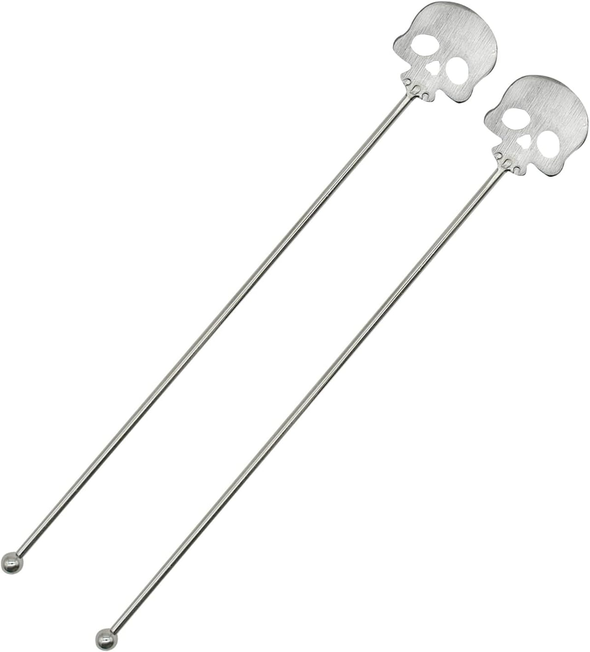 6Pcs Skull Swizzle Sticks 8.7inch Coffee Stirrers Reuseable 18/10(304) Stainless Steel Beverage Cocktail Stirrer for Bar Halloween Party Mixing Drinks