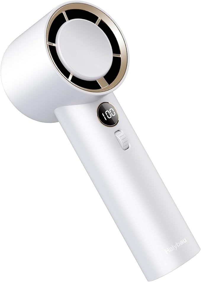 Handheld Fan, 1-100 High Speed Adjustable Turbo Mini, 5000mAh Rechargeable With Digital Display for Travel/Camping/Outdoor/Home/Office (White)