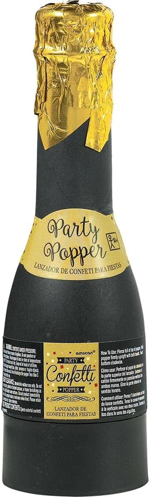 Fun Black & Gold Foil Mini Bottle Confetti Popper - 6.25" (1 Pc.) - Versatile & Stylish Popper - Perfect for Parties, Celebrations & Special Events