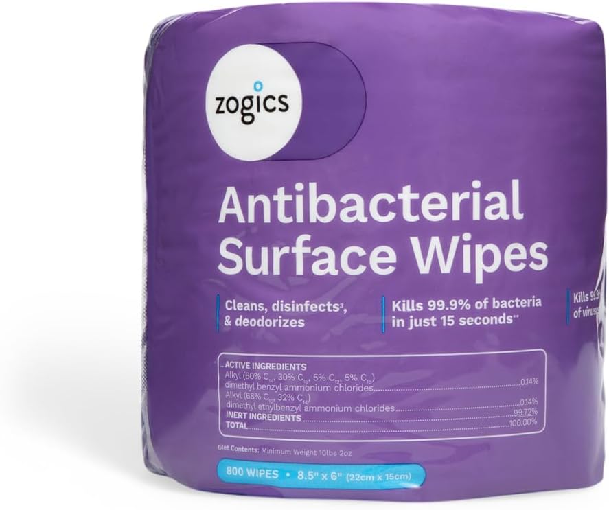 Zogics Antibacterial Wipes – Disinfecting Wipes for Sanitizing and Cleaning Surfaces and Equipment, EPA Registered Antibacterial Cleaning Wipes (1,600 Count – 2 Rolls of 800 Wipes)