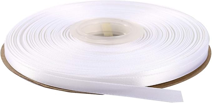 ITIsparkle 1/4" Inch Double Faced Satin Ribbon 50 Yards-Roll Set for Gift Wrapping Scrap Books Party Favor Hair Braids Baby Shower Decoration Floral Arrangement Craft Supplies, White Ribbon