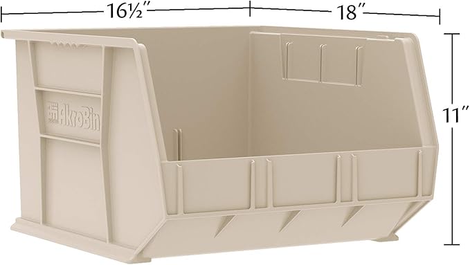 Akro-Mils 30270 AkroBins Plastic Storage Bins, Space-Saving Stackable Bins for Garage, Pantry, Craft Organization, 18" x 16" x 11", Blue, 3-Pack