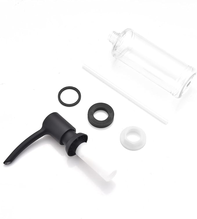 Kitchen Sink Soap Dispenser Matte Black, Built in Soap Dispenser Kitchen Countertop, ABS Pump Head with Refillable Bottle, Under Counter Dish Soap Hand Lotion Dispenser