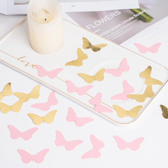 300PC Pink Gold Butterfly Confetti Butterfly Baby Shower Decorations Spring Wedding Bridal Shower Birthday Table Decor