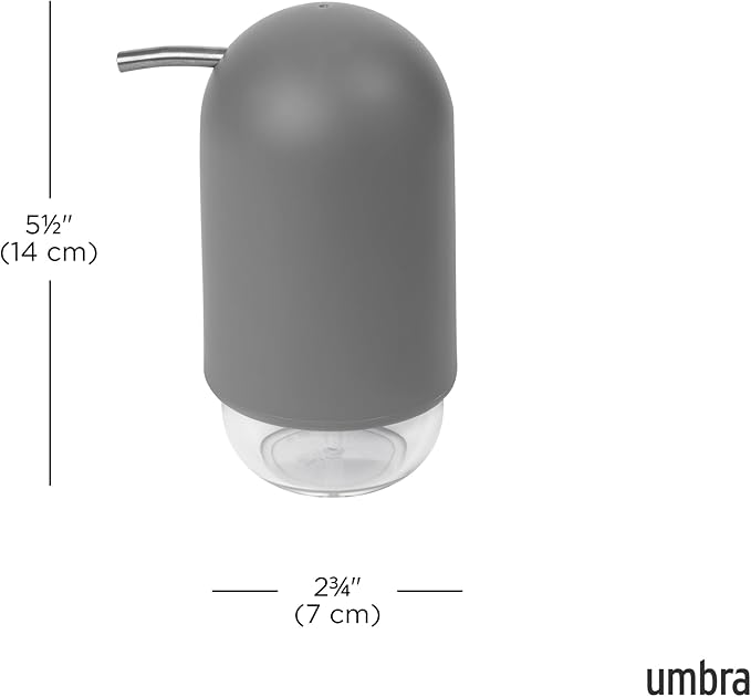 Umbra Touch Soap Dispenser Pump 13 oz (384 ml) Capacity for Liquid Soap or Hand Sanitizer, Easy to Refill, Grey
