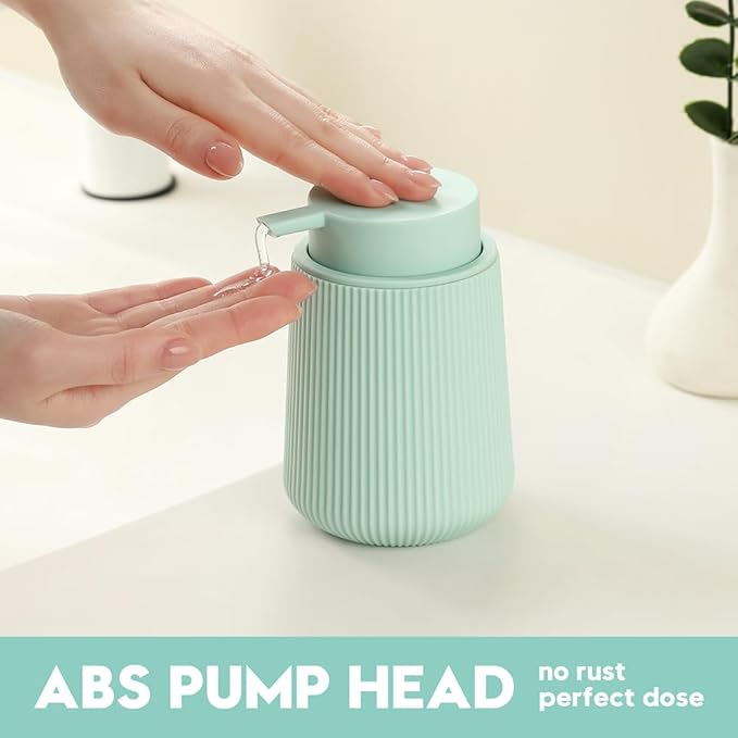 YAUKPH Striped Liquid Hand Soap Dispenser with Leak-Proof Pump for Bathroom and Kitchen Countertop 11 oz Light Green