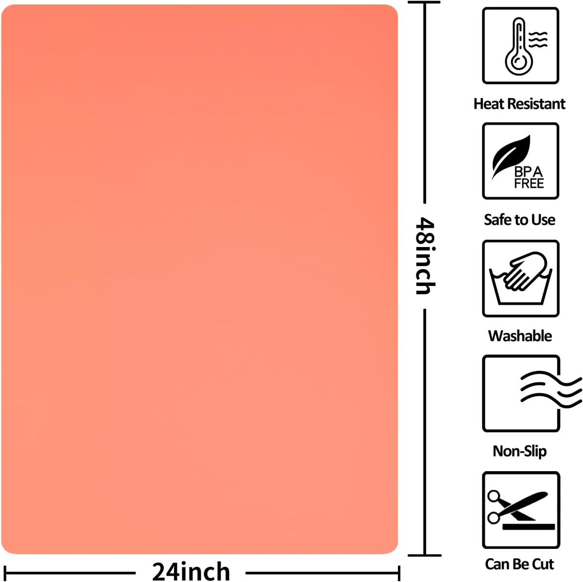 Silicone Mat Heat Resistant Mats for Countertop, Large Silicone Mats for Kitchen Counter Crafts Workbench Table, Size 48x24 inches Thick 2mm