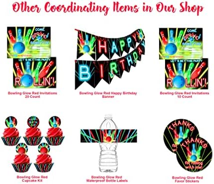 Ink Bowling Party Invitations - 10 Invitations + 10 Envelopes - Bowling Party Supplies - Bowling Party Decorations - red blue green yellow black