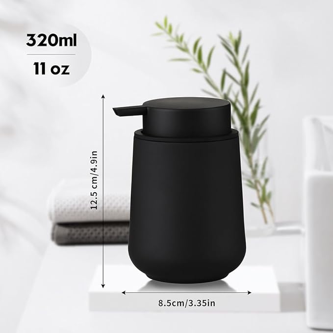 YAUKPH Matte Black Liquid Hand Soap Dispenser Plastic 11 oz - Modern Minimalist Style for Bathroom & Kitchen Countertop Refillable
