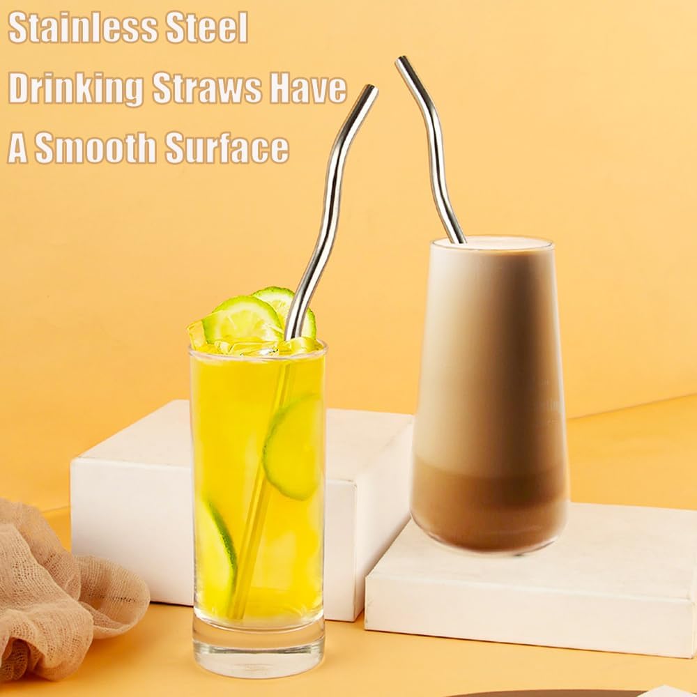 Reusable Stainless Steel Drinking Wavy Colorful Straws,With Curved Bend Metal Long Drinking Straws Set for Milkshake,Smoothie,Beverage,5 Piece