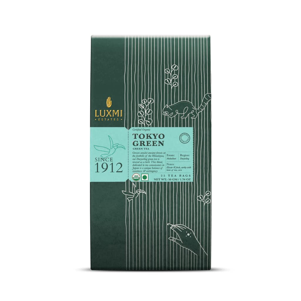 Luxmi Estates Tokyo Green Organic Green Tea (25 Tea Bags) Tea Bags For Relaxing, Calming, and Stress Relief