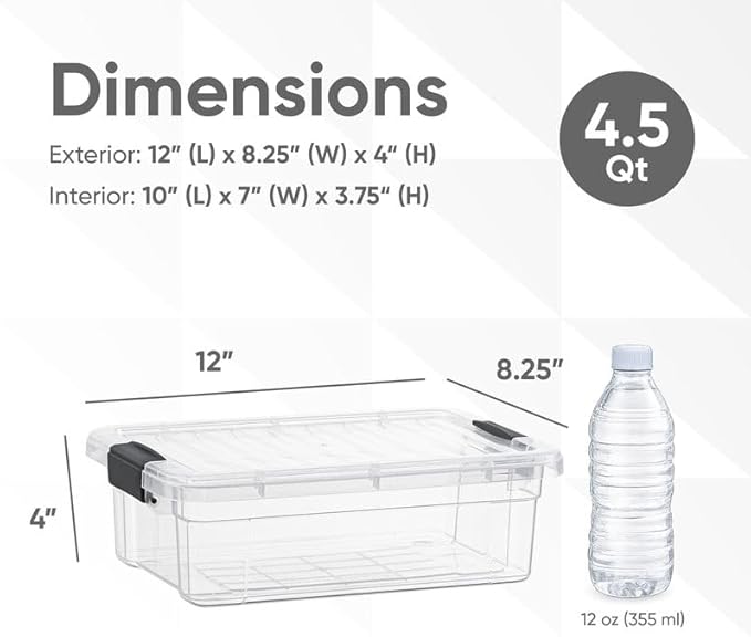 Superio Storage Bins with Lids- 2 Pack, 4.5 Qt Clear Boxes for Organizing, Stackable Plastic Containers- BPA Free, Non-Toxic, Odor Free, Organizer for Home, Office, Dorm