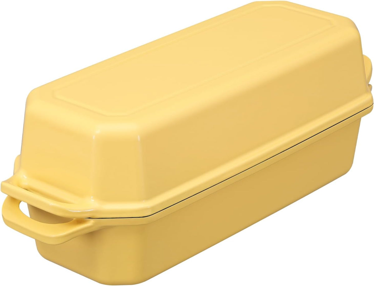 Bread Pan Cast Iron Loaf Pan with Lid Bread Loaf Pan 13x5 Inch Enameled Cast Iron Sourdough Bread Pan,Yellow