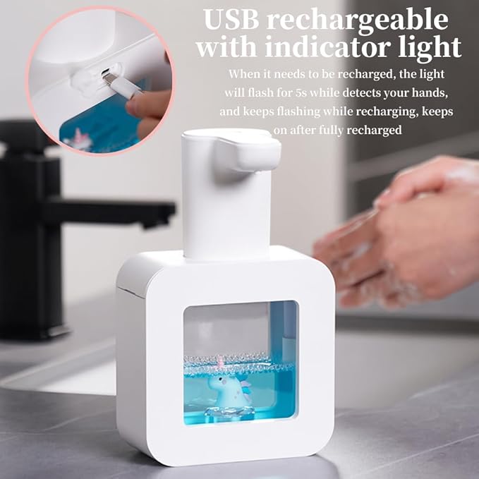 Cute Kids Soap Dispenser - Automatic Foaming Soap Facial Cleanser Shampoo Dispenser, Hand-Free, USB Rechargeable, 13.5oz, Christmas Birthday Gift, Yellow Cat