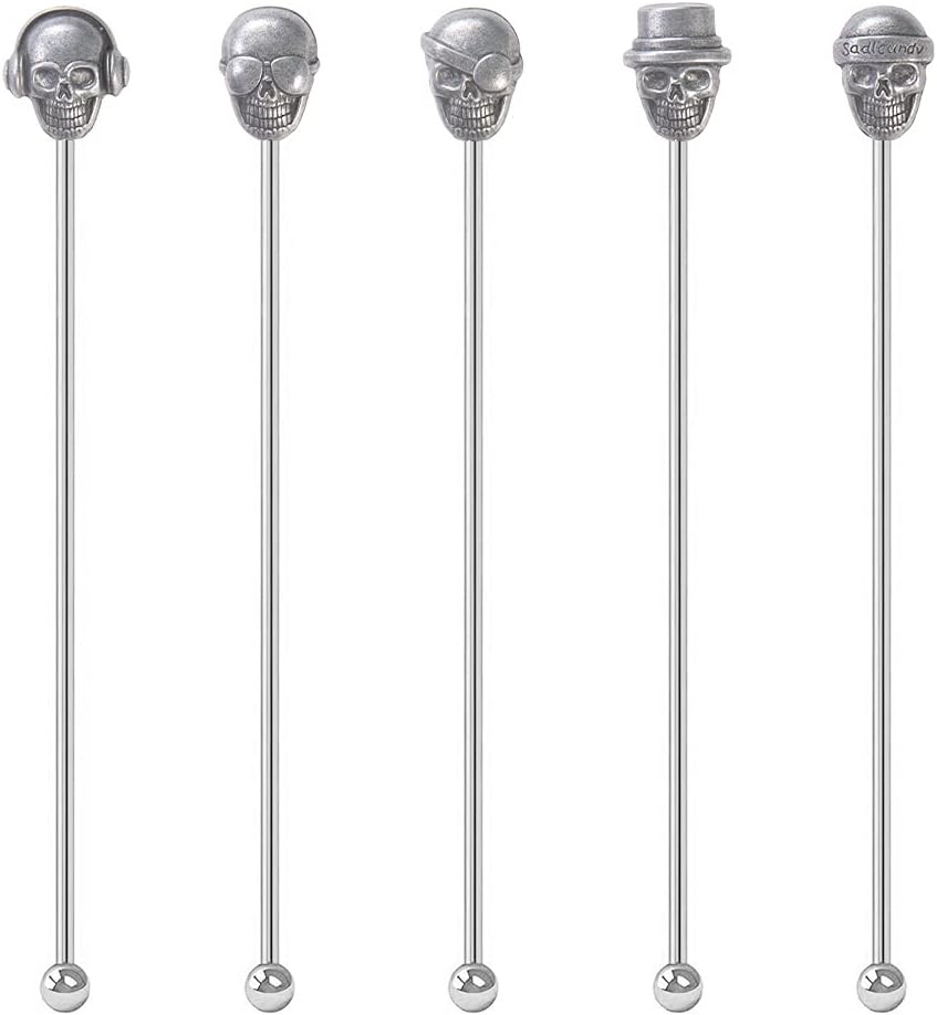 Skull Shape Swizzle Sticks, Reusable Stainless Steel Coffee Beverage Stirrers Cocktail