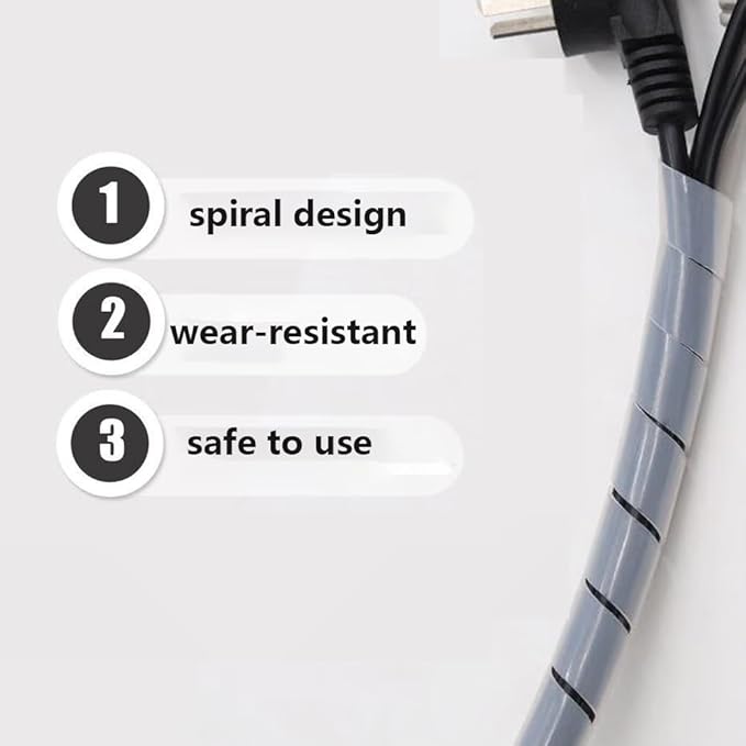 33Ft Spiral Cable Wrap - White Cord Covers Bundle Sleeve Hose for PC TV Computer Electrical Wire Organizer, Cord Cover and Detangler