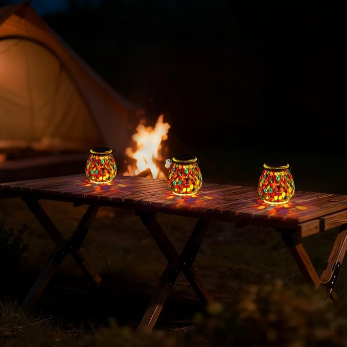 Starsoul Solar Lanterns Outdoor Waterproof, Exquisite Colorful Mosaic Glass Solar Garden Decor, Gifts for Women Mom Grandma