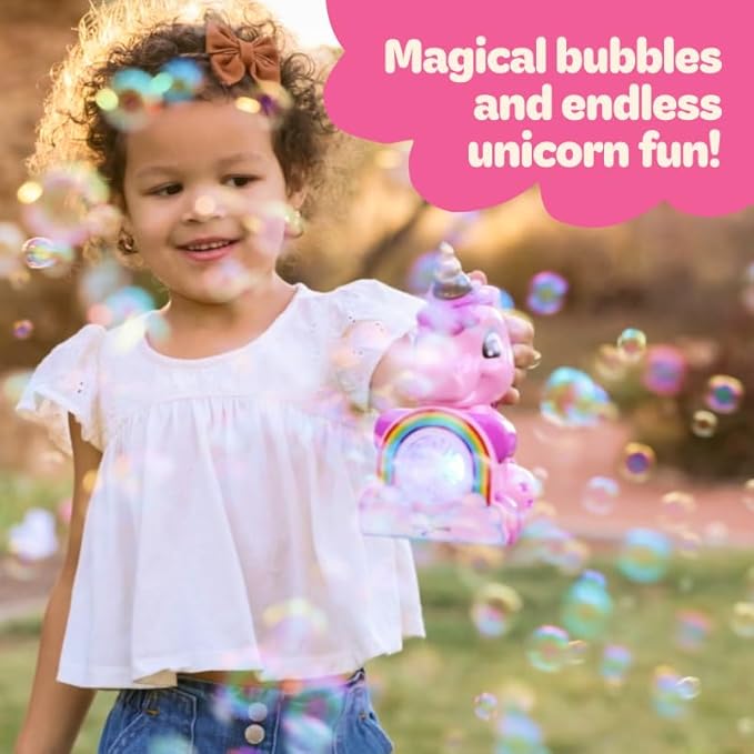 Move2Play, Unicorn Bubble Blower | Basket Stuffer | Bubble Machine | Toy for Toddlers, Boys and Girls | Indoor & Outdoor | Birthday Party | Summer Fun | Gift for Girl 1, 2, 3, 4+ Years Old
